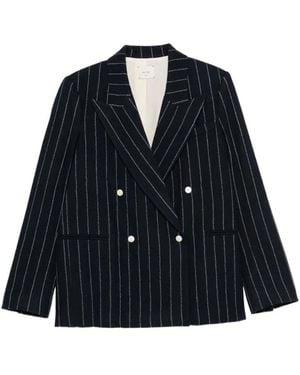 Alysi Wool Striped Double-Breasted Jacket - Blue