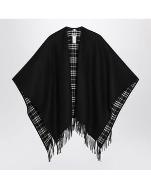 Burberry Reversible Wool Check Cape With Fringes - Black