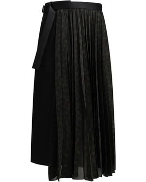 Sacai "Pleated Leopard" Midi Skirt - Black