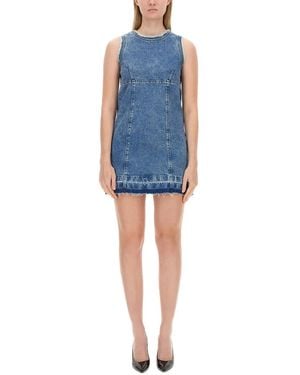 Moschino Sleeveless Fitted Denim Dress With Frayed Hem - Blue