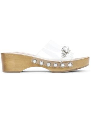 Simone Rocha Clear Pearl Scalopped Wooden Clog Sandals - White