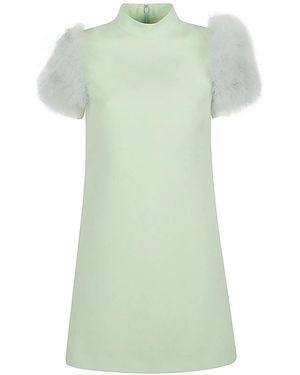 Valentino Feathered Wool And Silk Dress - Green