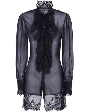 Ann Demeulemeester "Barah" Long Comfort Shirt With Lace Ruffles - Blue