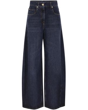 Brunello Cucinelli Wide-Leg Cotton Denim Jeans - Blue