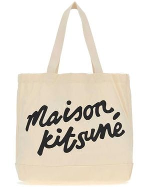 Maison Kitsuné Maison Kitsuné Borsa Tote Con Scritta - Natural