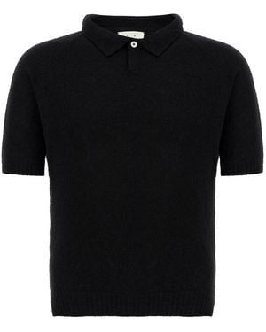 Ma'ry'ya Bouclé Cotton Polo Shirt - Black