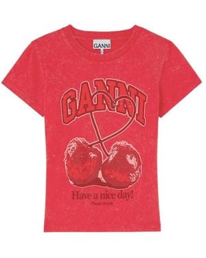 Ganni Future T-Shirt With Cherry - Red