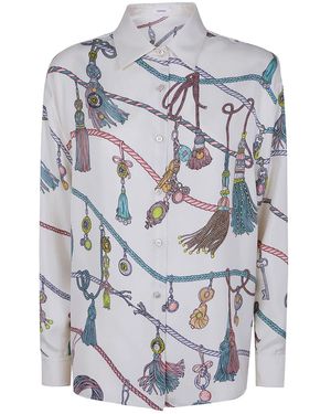 Versace Ivory Petrol Peach Silk Shirt - Grey