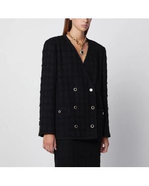 Alessandra Rich Double-Breasted Bouclé Tweed Jacket - Black