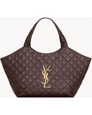 Saint Laurent Dark Nappa Medium Icare Shopping Bag - Brown