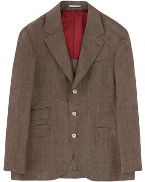 Brunello Cucinelli Single-Breasted Linen Jacket - Brown