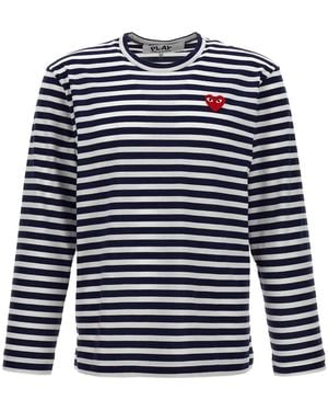COMME DES GARÇONS PLAY Logo Patch Stripes T-Shirt - Blue