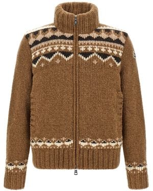 Moncler Geometric Bouclé Cardigan - Brown