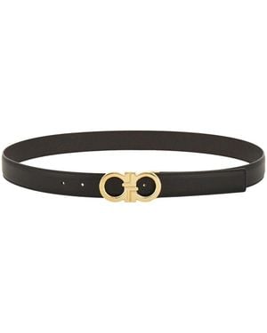 Ferragamo Grained Leather Reversible Gancini Belt - White