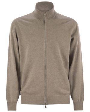 Brunello Cucinelli High-Necked Cashmere Cardigan With Zip - Brown