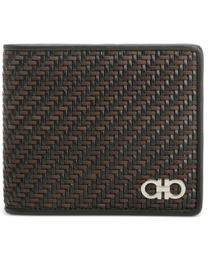 Ferragamo Two-Tone Woven Leather Bi-Fold Wallet - Black