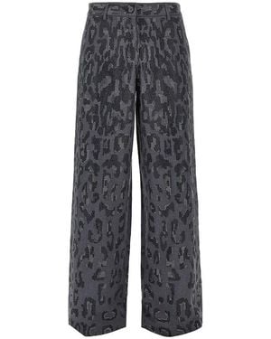 Pinko Strass-Embellished Leopard Wide Leg Trousers - Grey