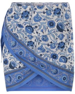 MC2 Saint Barth Floral Print Cotton Wrap Mini Skirt - Blue