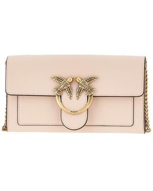 Pinko Love Bag One Leather Clutch - Natural