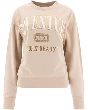 Pinko Cotton Sweatshirt With Logo - Natural