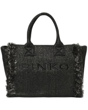 Pinko Medium Beach Rafia Tote Bag - Black