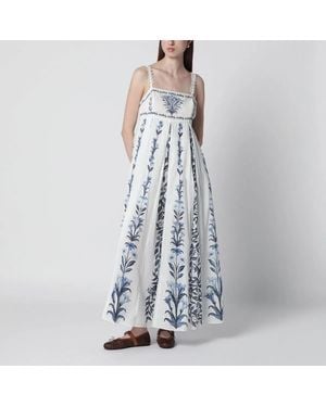 FARM Rio Offwhite Flowers Arch Pleats Maxi Dress - Blue