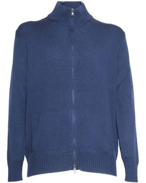 Ballantyne T-Neck Zipped Cardigan - Blue