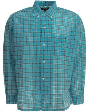 Beams Plus Open Db Nylon Airy Plaid Nylon Casual Shirt - Blue