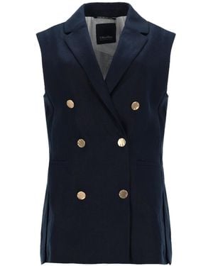 Max Mara S Max Mara Doublebreasted Linen Mat Vest - Blue