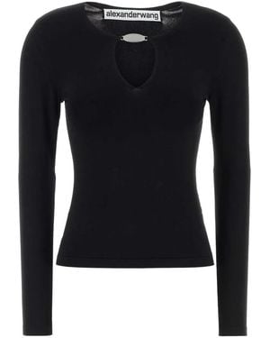 Alexander Wang Ls V-Neck Pullover With Crystal Necklace - Black