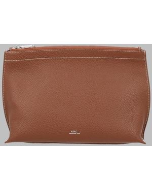 A.P.C. A. P.C. Pebbled Leather Zip Clutch - Brown