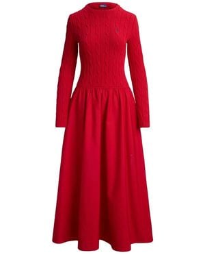 Polo Ralph Lauren Long Sleeves Shirt Long Dress - Red