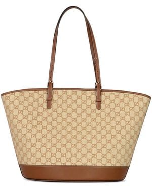 Gucci Large Velvet Gg-Motif Leather-Trim Tote Bag - Natural
