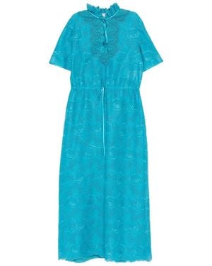 Valentino Long Short Dress With Floral Embroidery - Blue