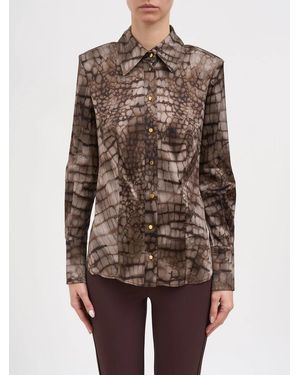 Elisabetta Franchi Satin Shirt With Alligator Print - Brown