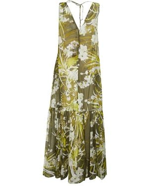 Max Mara Floral Sleeveless Tiered Dress - Green
