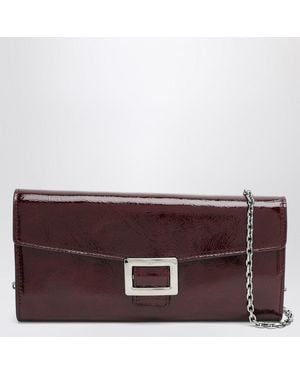 Roger Vivier Belle Vivier Dark Patent Leather Wallet With Chain - Brown