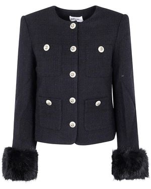 Self-Portrait Boucle Fur Cuff Jacket - Blue