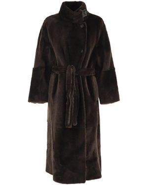 Brunello Cucinelli Long Shearling Coat With Belt - Black