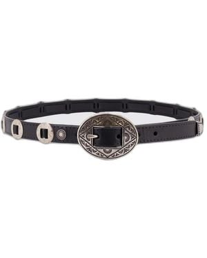 Golden Goose Belt Threads Washed Leather Hammered Studs And Application Of Metallic Elements - White