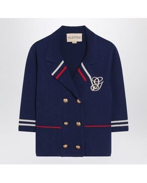 Valentino Double-Breasted Wool Cardigan - Blue