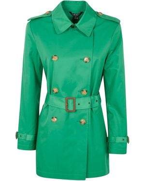 Ralph Lauren Double Breasted Belted Trench 30" Lined Coat - Green