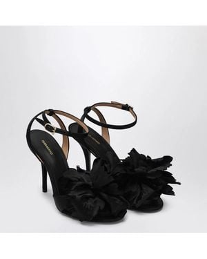 Ferragamo Satin Flower Sandals - Black