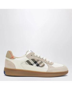 Burberry Terrace Leather And Suede Sneakers With Check - White