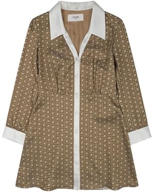 Celine Silk Twill Mini Shirt Dress - Brown