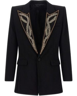 Balmain Leaf Embroidery Blazer - Black