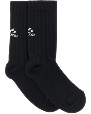 Balenciaga Ribbed Socks With Logo - Black
