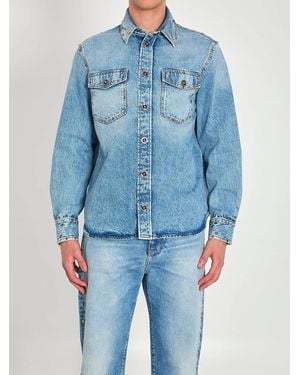 Versace Stone-Wash Overshirt With Studs - Blue