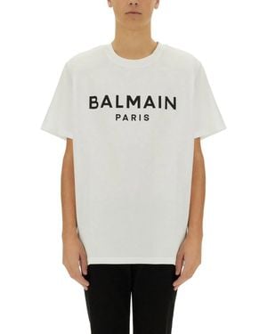 Balmain T-Shirt With Logo - Gray