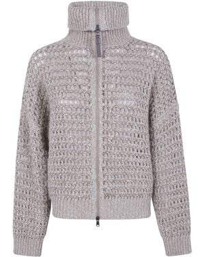 Brunello Cucinelli Cashmere Cardigan With Central Pocket - Grey